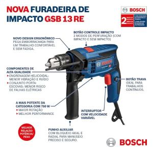 Furadeira de Impacto Bosch GSB 13 RE 750W 127V