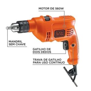 Furadeira de Impacto Black Decker 560W Mandril 3/8” TM500BR 110V