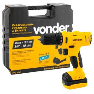 Parafusadeira / Furadeira Vonder à Bateria 12V Bivolt PFV120 - Carregador + Maleta