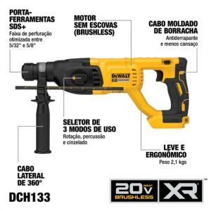 Martelete Perfurador Rompedor Dewalt 20V Brushless DCH133M2

-BR